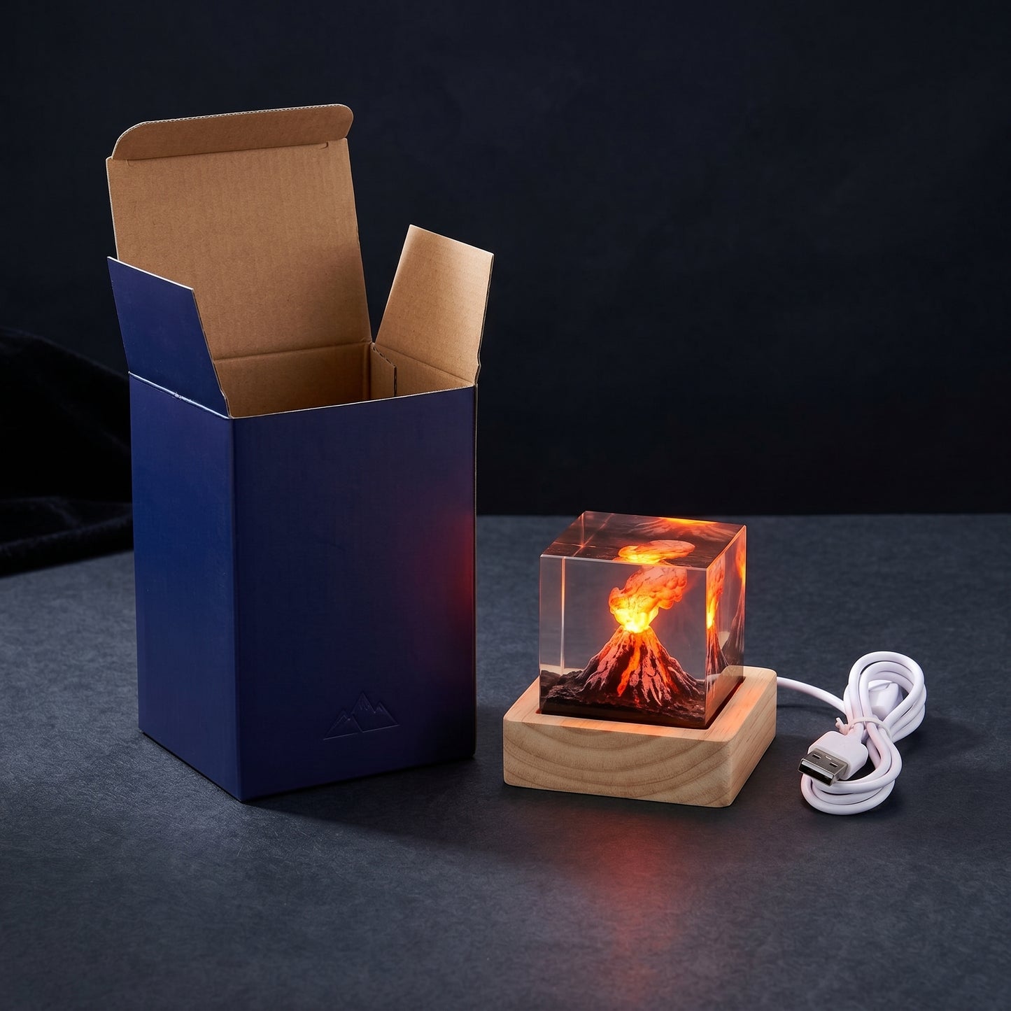 π Volcano Core by Epoxish β Handcrafted Volcanic Eruption Cube Nightlight
