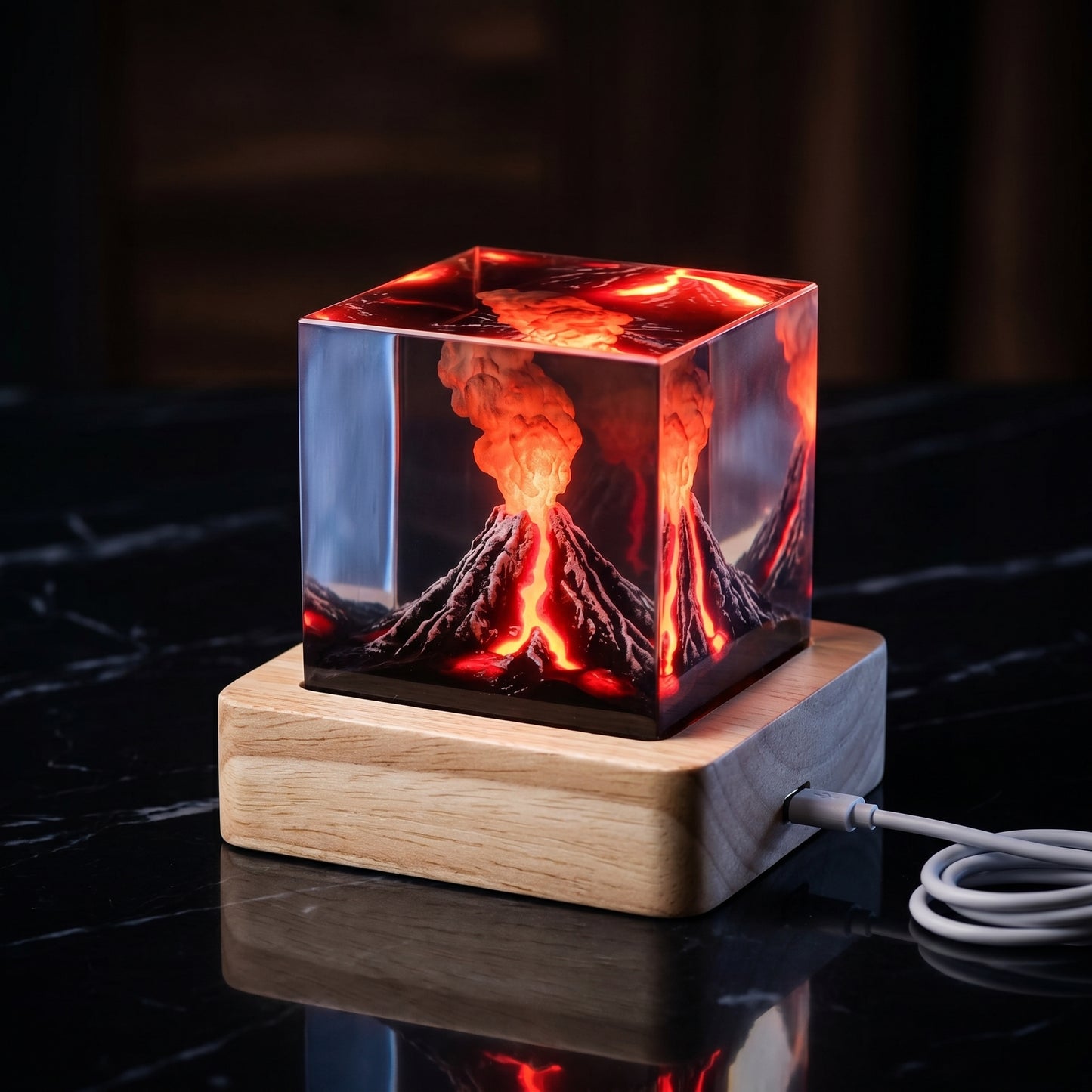 🌌 Volcano Core by Epoxish — Handcrafted Volcanic Eruption Cube Nightlight