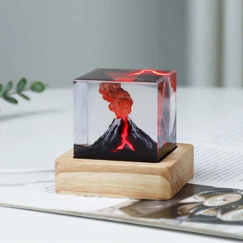 🌌 Volcano Core by Epoxish — Handcrafted Volcanic Eruption Cube Nightlight