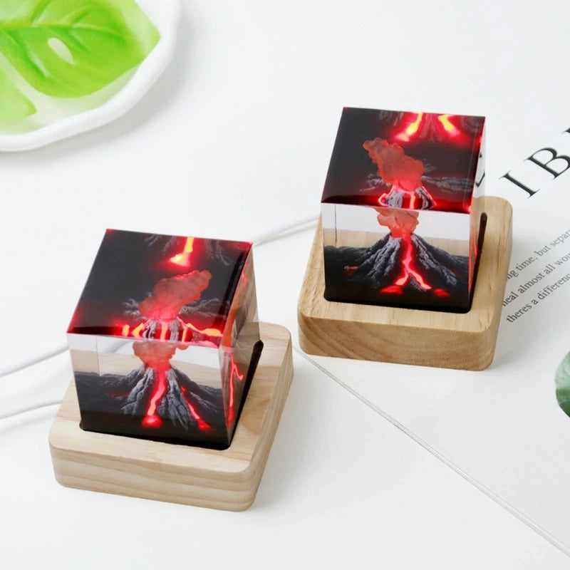 🌌 Volcano Core by Epoxish — Handcrafted Volcanic Eruption Cube Nightlight